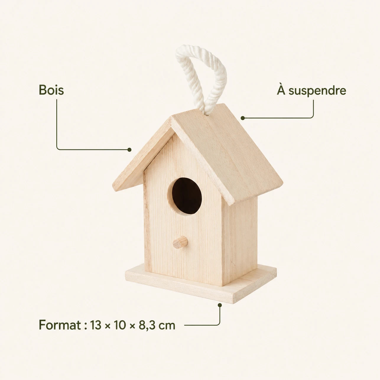 Birdhouse in wood beige size 13 × 10 × 8,3 cm — photo 4