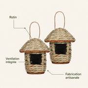Set of 2 birdhouses hanging in rotin with roof conical — photo 4