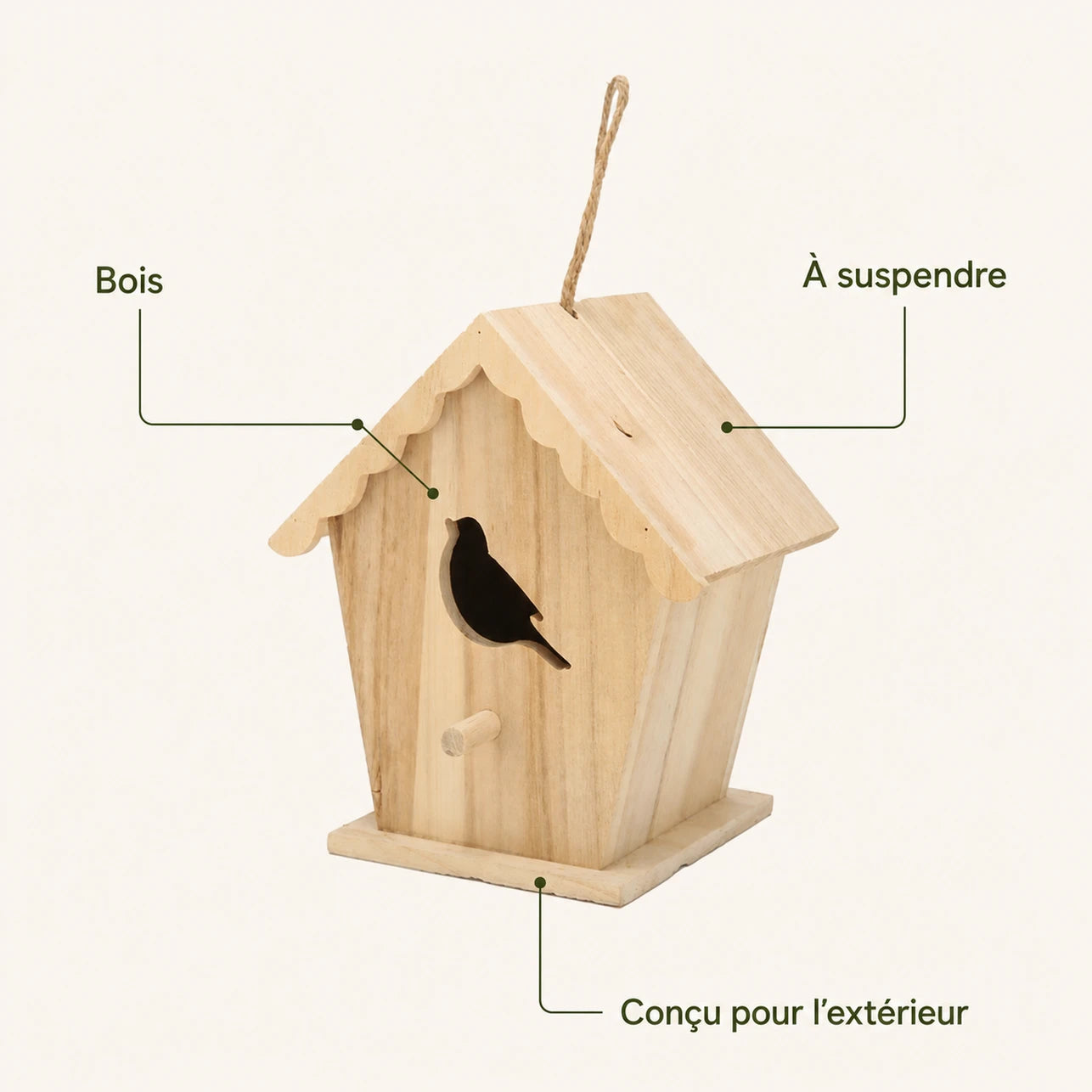 Birdhouse in wood with roof scalloped and front cut-out — photo 4