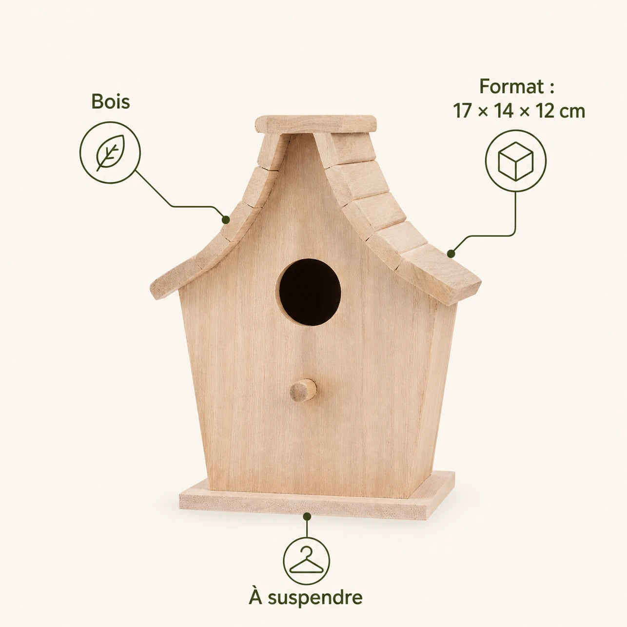 Birdhouse hanging in wood size 17 × 14 × 12 cm — photo 4
