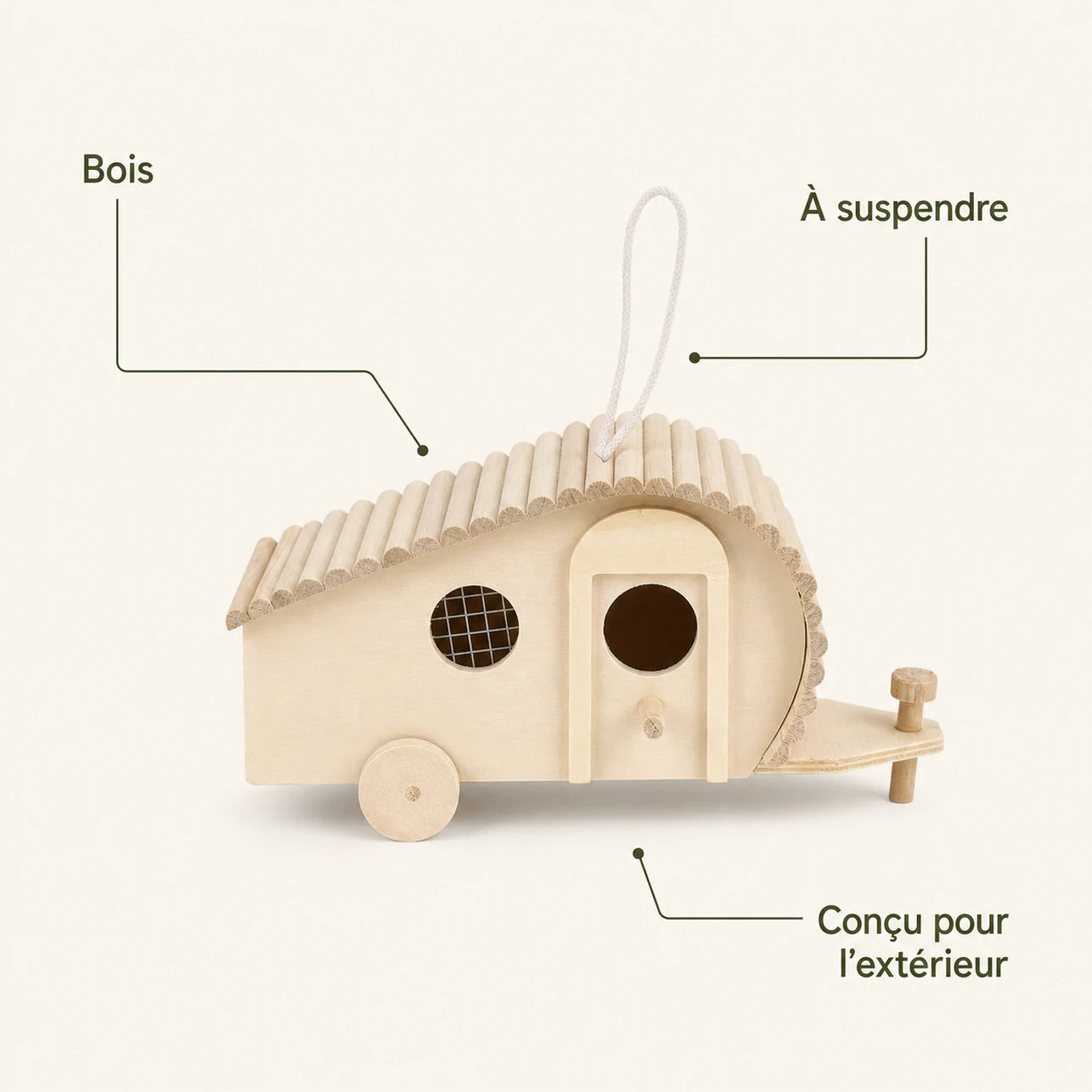Birdhouse decorative white with double entrance and perch — photo 4