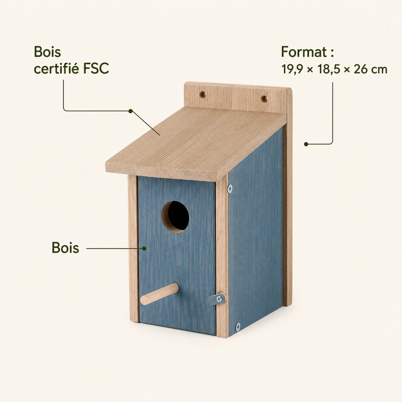 Birdhouse in wood blue size 19,9 × 18,5 × 26 cm — photo 4