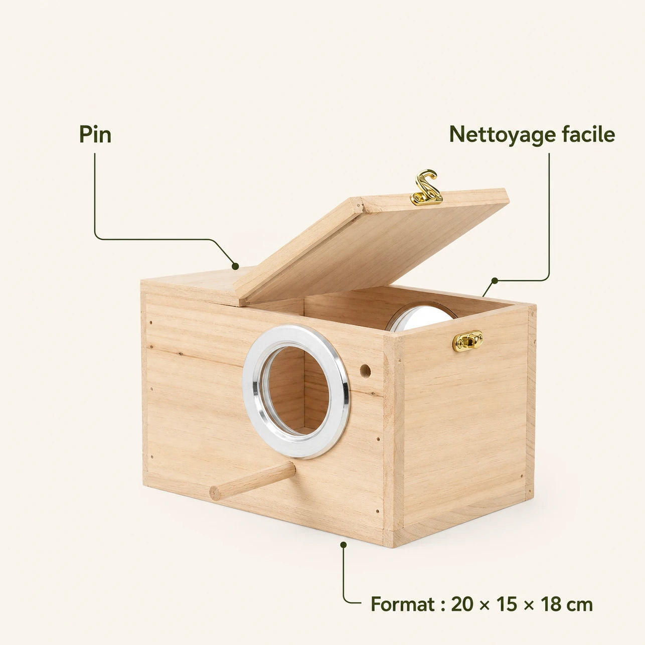 Birdhouse observation in pine beige size 20 × 15 × 18 cm — photo 4