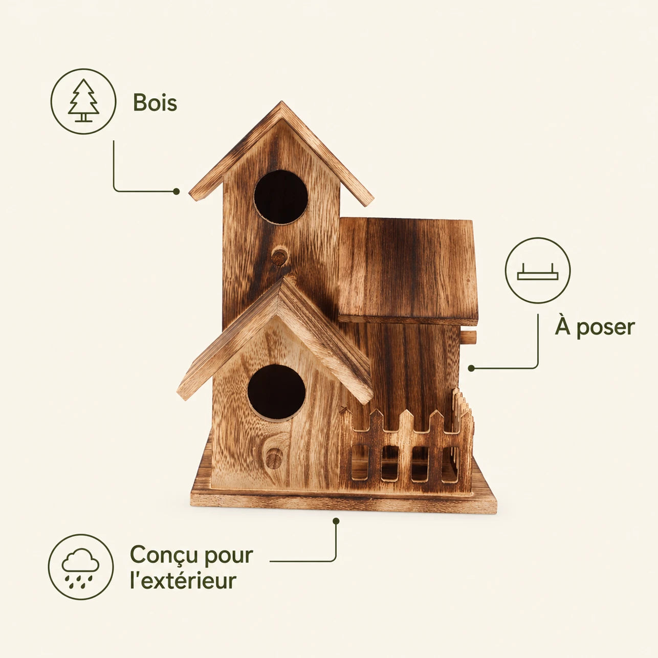 Birdhouse double in wood with two levels — photo 4