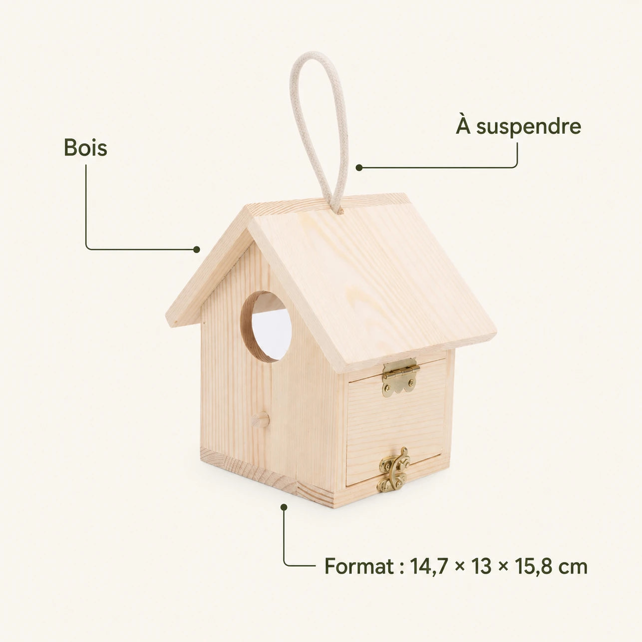 Birdhouse observation in wood beige size 14,7 × 13 × 15,8 cm — photo 4