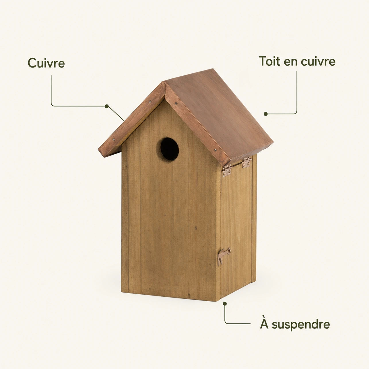 Birdhouse in wood with copper roof brown — photo 4