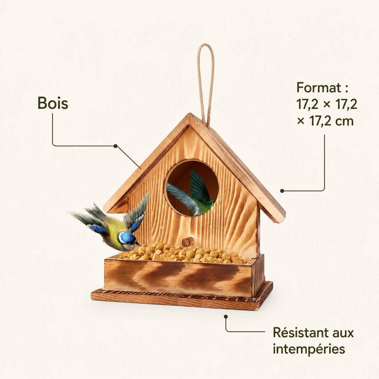Birdhouse observation in wood red size 17,2 × 17,2 × 17,2 cm — photo 4