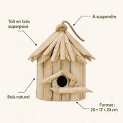 Birdhouse hanging in wood beige size 20 × 17 × 24 cm — photo 4