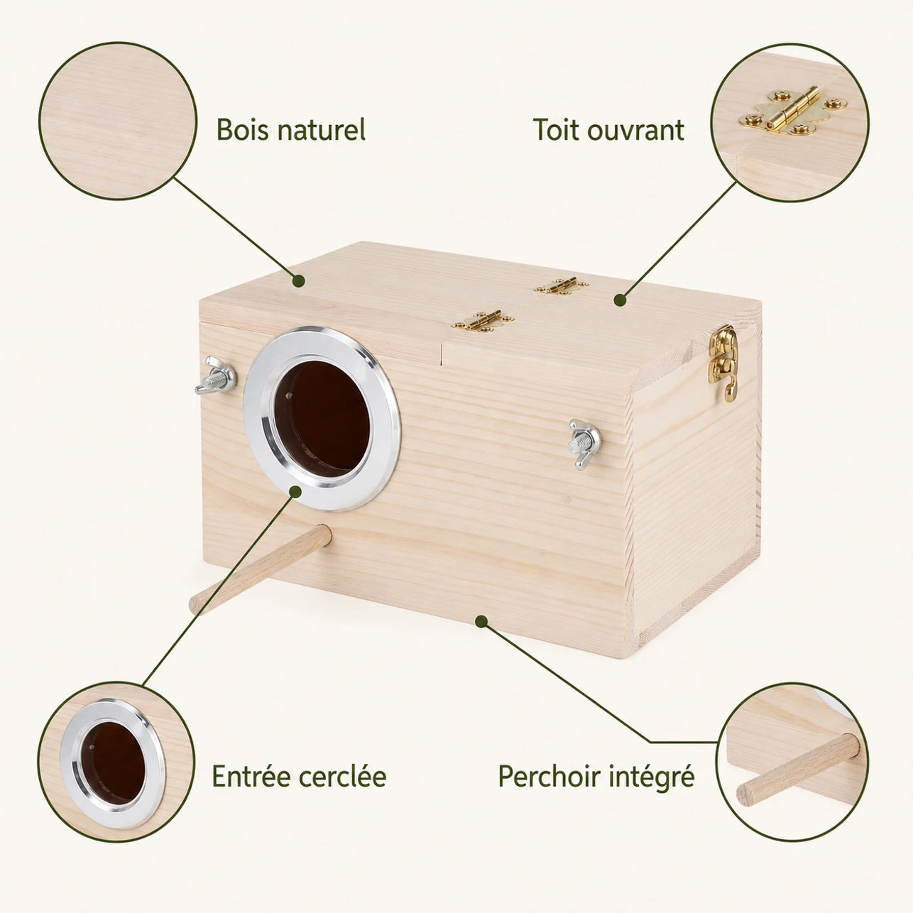 Birdhouse in wood with roof removable size 12 × 12 × 19,5 cm — photo 4
