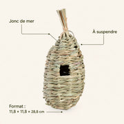 Birdhouse in wood and seagrass blue size 11,8 × 11,8 × 28,8 cm — photo 4