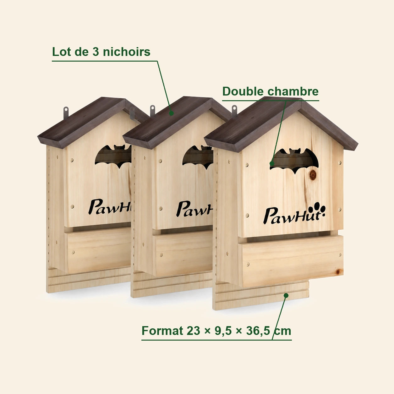 Set of 3 birdhouses with bats double chamber — photo 4