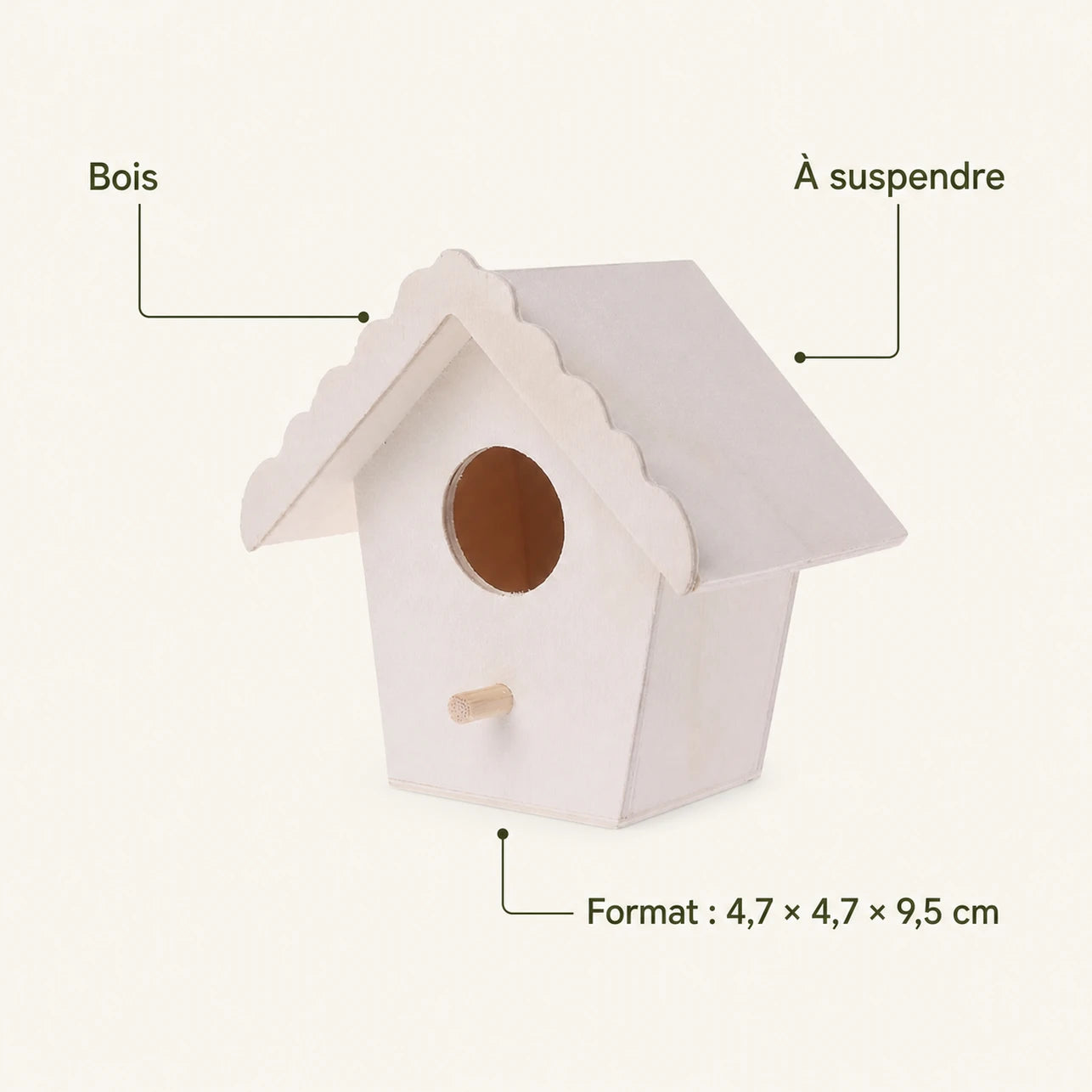 Birdhouse in wood white size 4,7 × 4,7 × 9,5 cm — photo 4