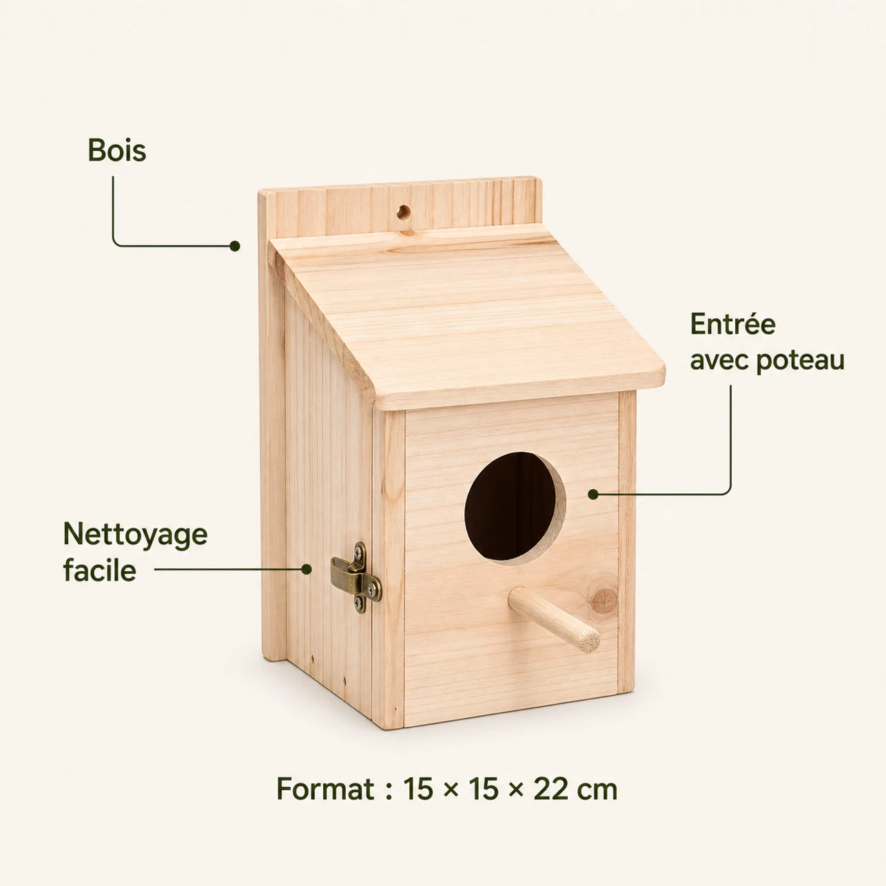 Birdhouse hanging in wood beige size 15 × 15 × 22 cm — photo 4
