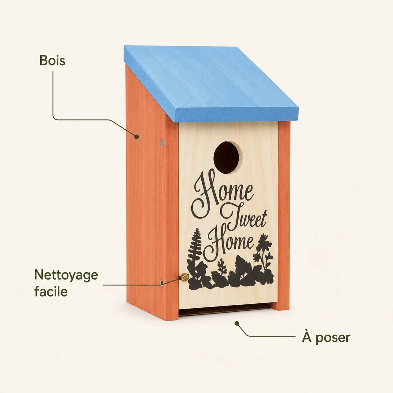 Birdhouse decorative in wood orange with roof blue — photo 4