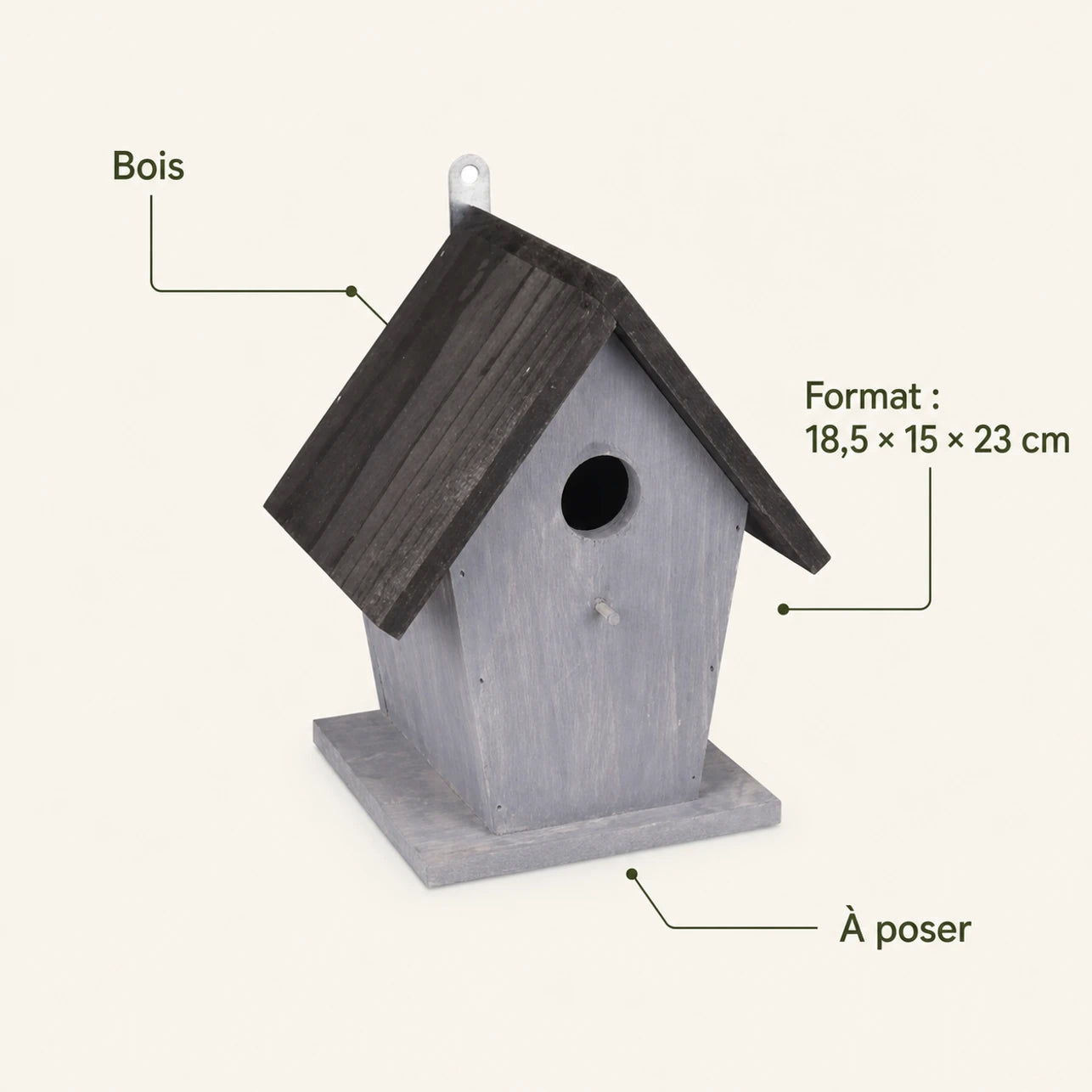Birdhouse style retro in wood grey size 18,5 × 15 × 23 cm — photo 4