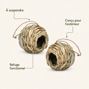 Set of 2 birdhouses hanging round in fibres woven — photo 4