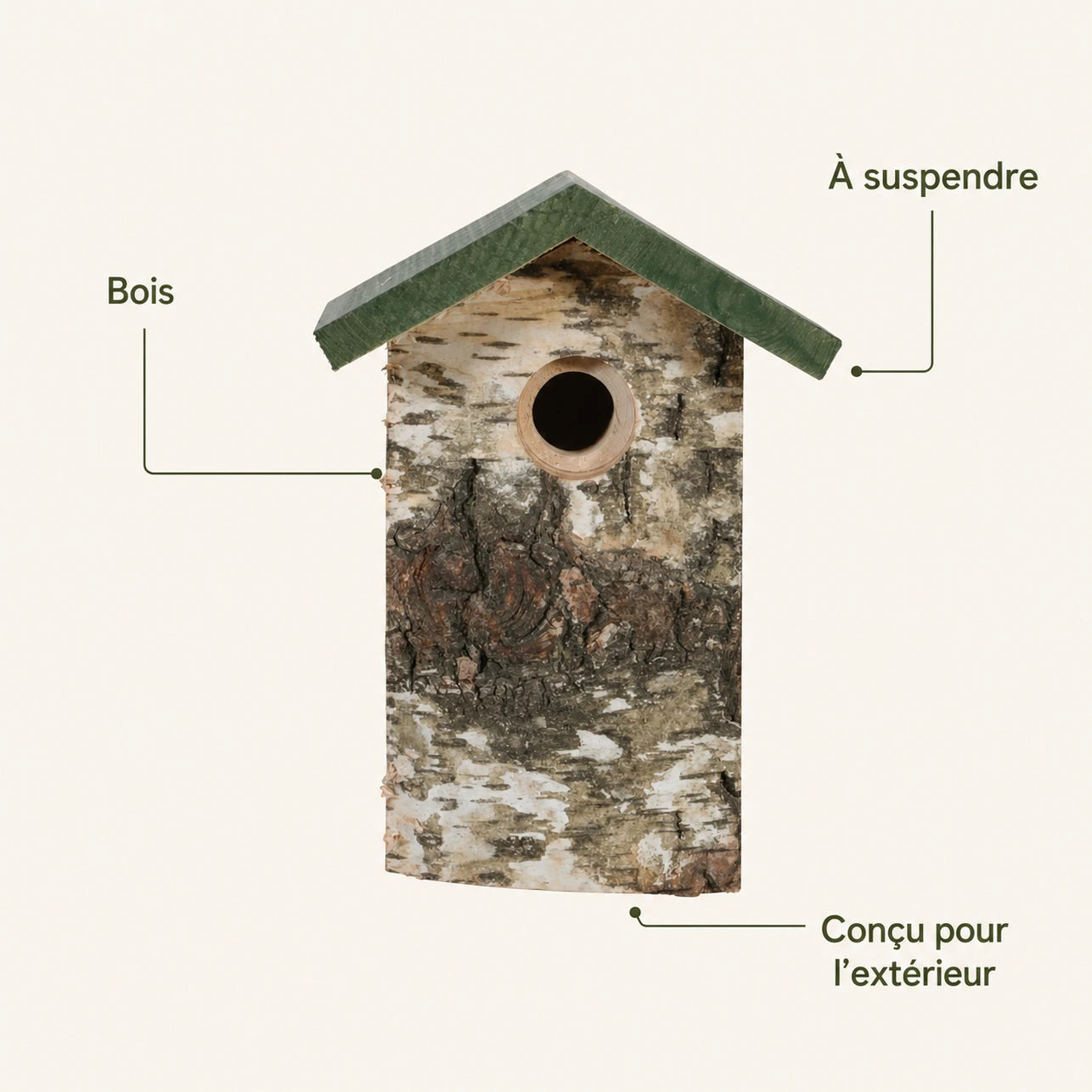 Birdhouse rustic in bark with green roof — photo 4