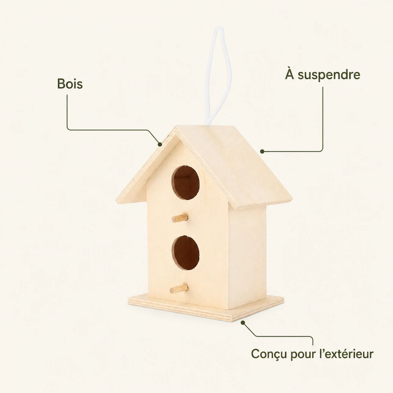 Birdhouse in wood light with two entrances stacked — photo 4