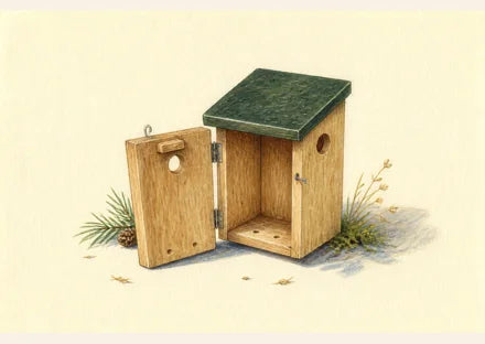 Clean, dry birdhouse showing its drainage holes